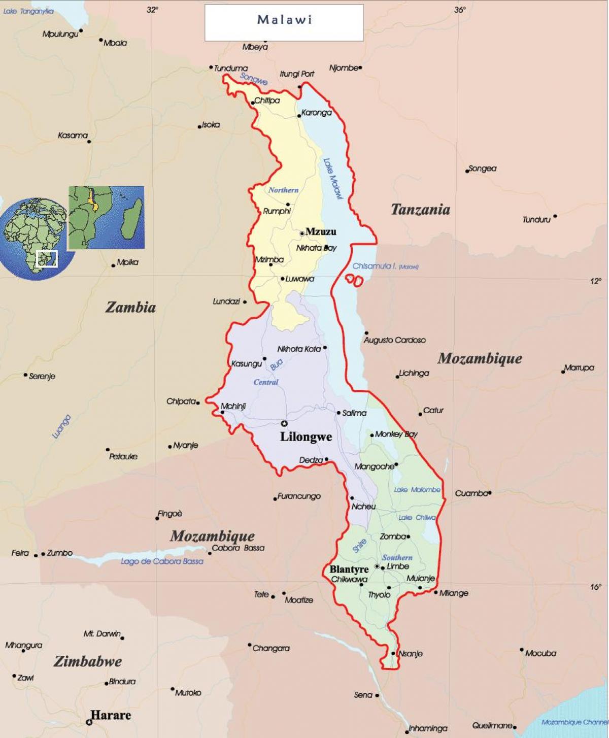 карта на Малави политички