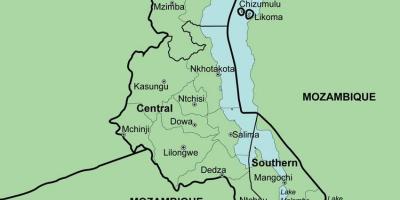 Карта на Малави покажува области